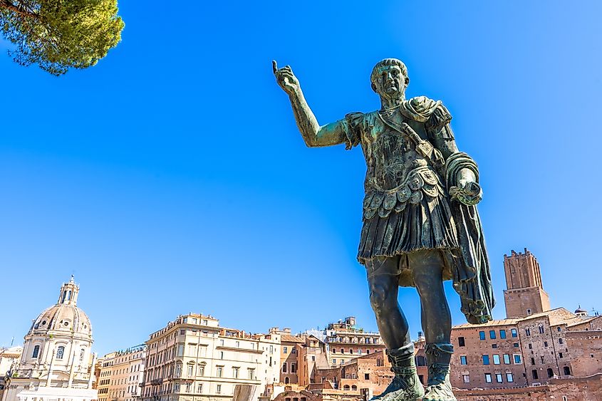 The statue of Emperor Trajan Statue in Rome, Italy