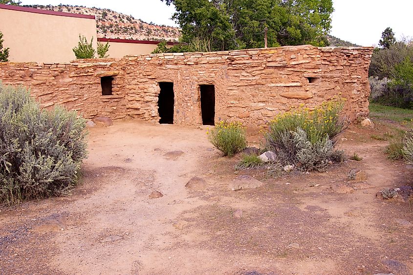 Exterior of Anasazi Pueblo, circa 1050-120 CE, at Anasazi State Park Museum in Boulder, Utah.