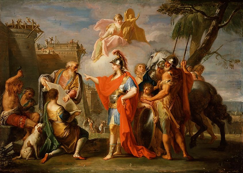 Painting depicting Alexander the Great founding the city of Alexandria
