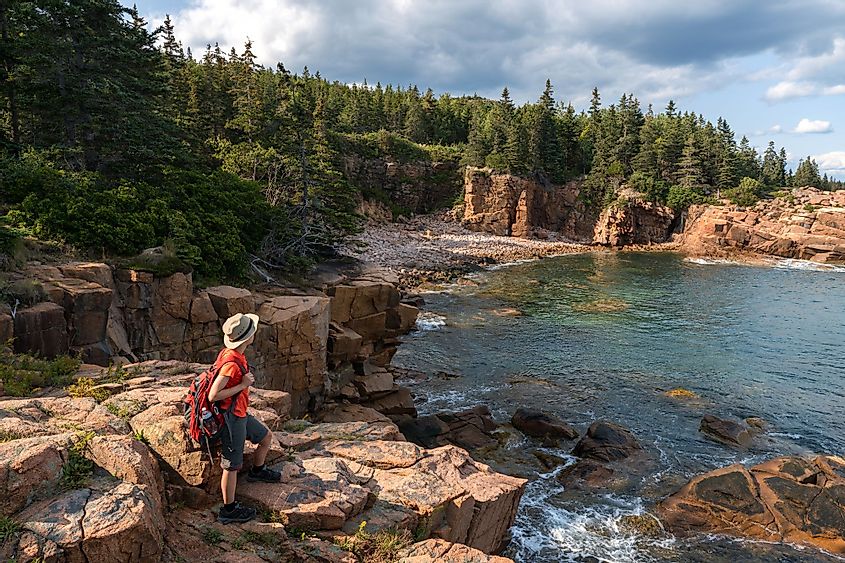 A hiker in Acadia National Park