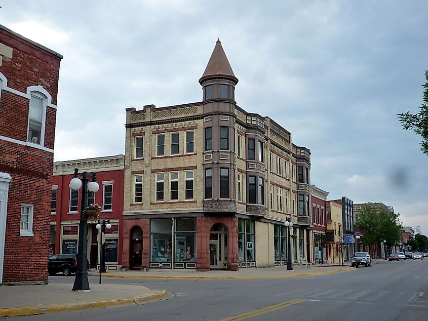 Historical Waterfront Downtown, on the National Register of Historic Places as "First Street Historic District", Menominee, Michigan