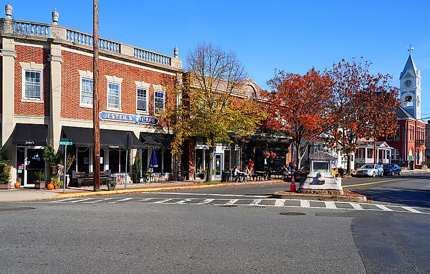 View of old buildings on Farnsworth Avenue in downtown Bordentown, a historic town in Burlington County, New Jersey.