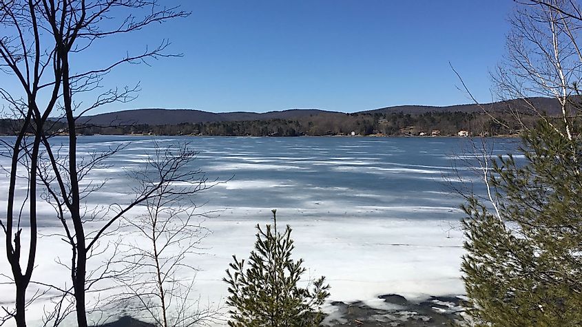 Frozen Onota Lake in Pittsfield, Massachusetts