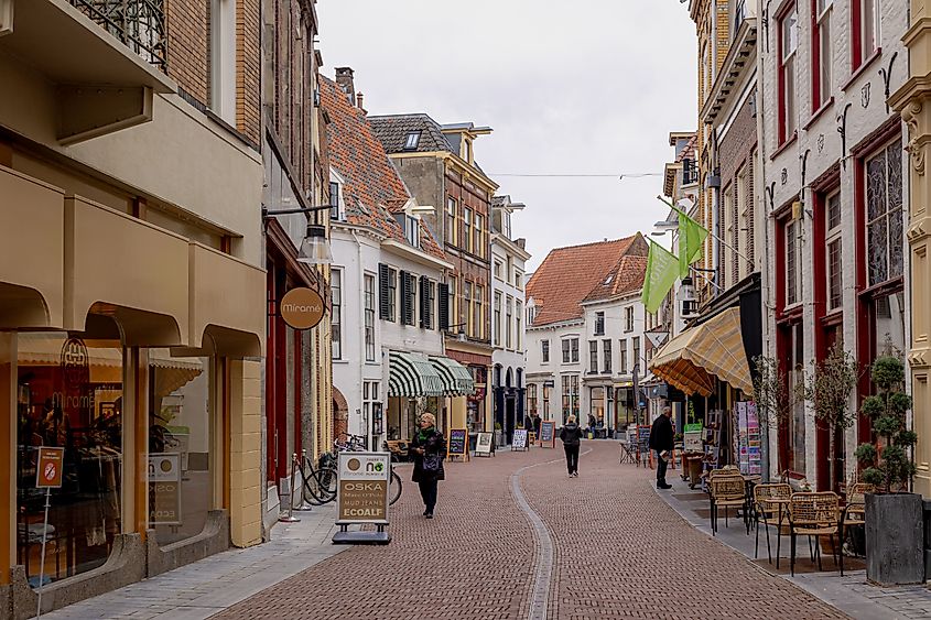 Traditional houses and small street of Zutphen, Netherlands.