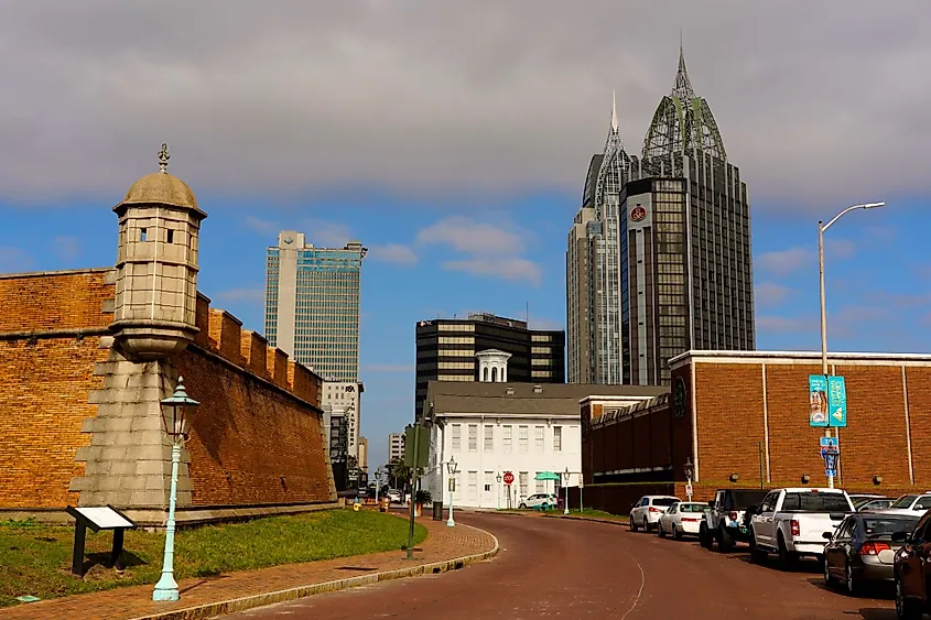 The iconic bastion of Fort Conde, a distinctive landmark in downtown Mobile, Alabama