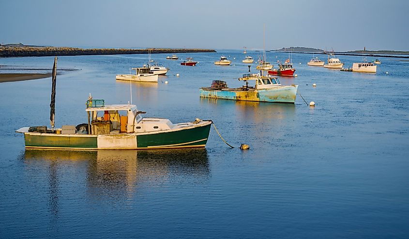 Boats on the atlantic ocean in Camp Ellis, Saco Maine