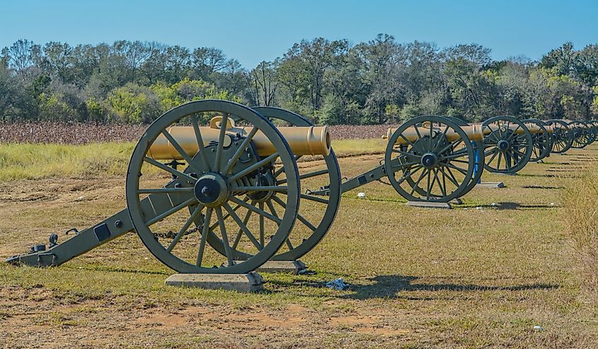 Cannons at the Civil War Battle in Raymond Military Park, Hinds County, Mississippi.