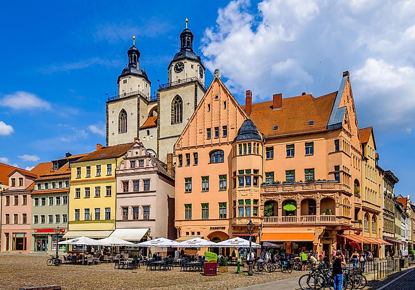 Famous old town with historic buildings in Wittenberg, Germany.