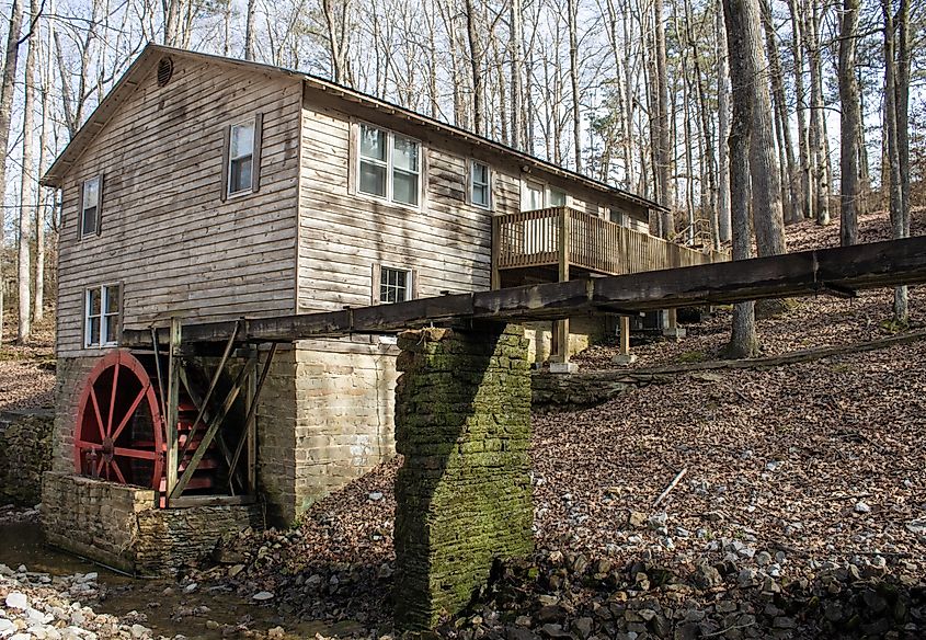 Historic lattice truss Clarkson Covered Bridge in Cullman Alabama Grist Mill