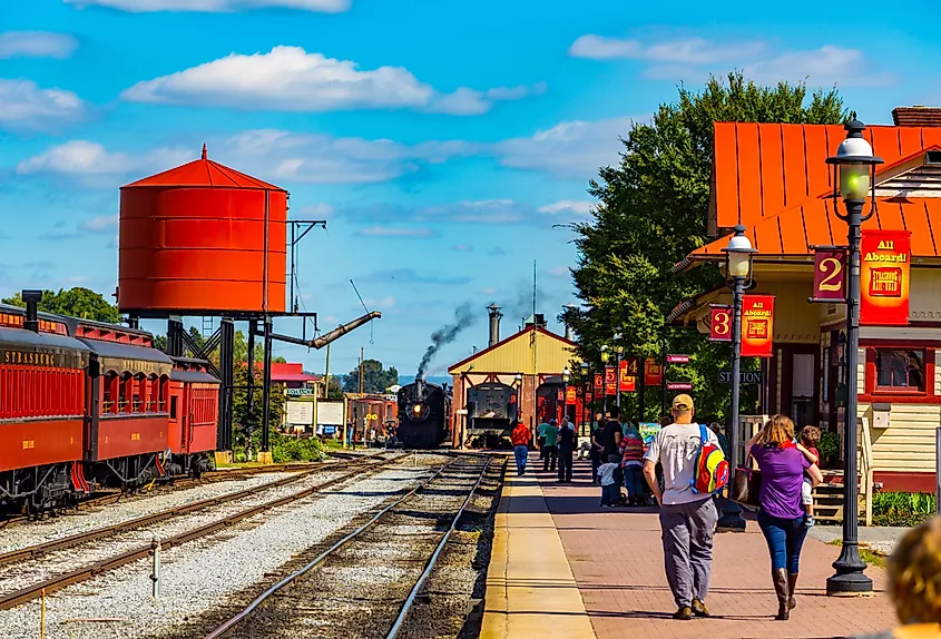 The Strasburg Rail Road steam locomotive in Strasburg, Pennsylvania.