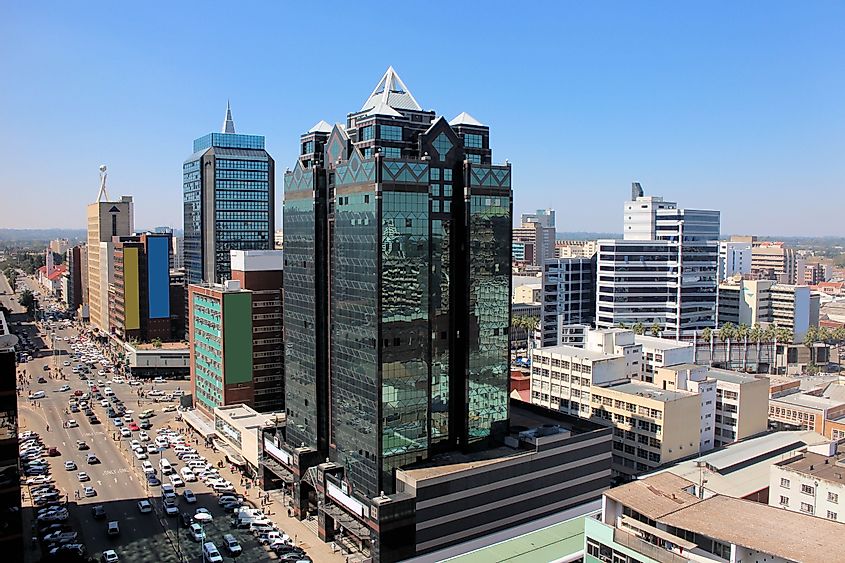 Aerial view on the main street of Harare in Zimbabwe