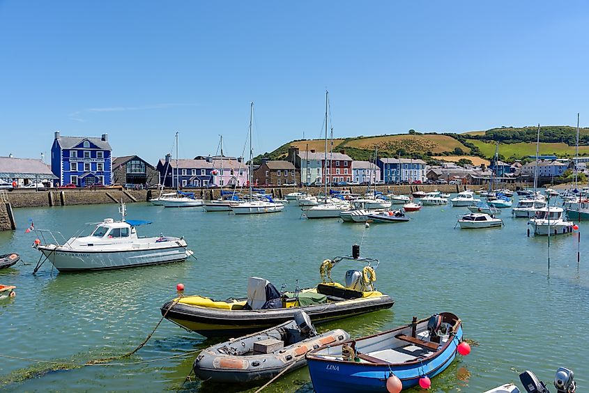 Boats in Aberaeron harbour in Wales