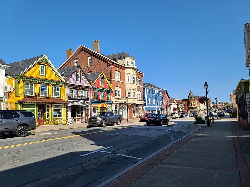 A street view in Yarmouth, Nova Scotia on a sunny day.