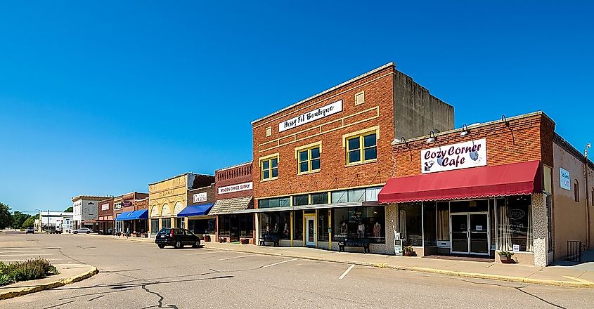 The west side of North Colorado Ave at the town center, Minden, Nebraska.