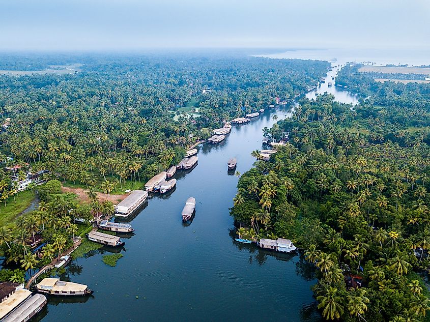 Aerial view of Alappuzha, Kerala, India.