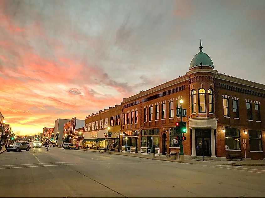 Downtown street in Monett, Missouri.