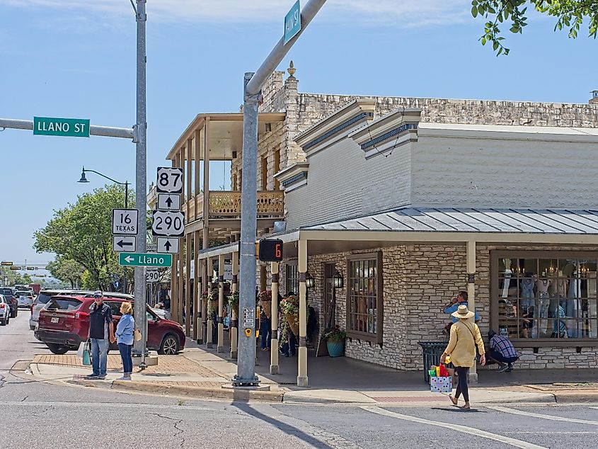 Downtown Fredericksburg, Texas, along Main Street.