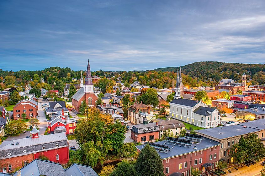 The picturesque town of Montpelier in fall.