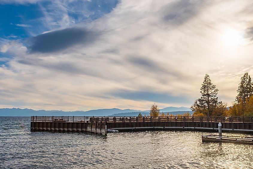 Sunset over the Tahoe Vista Recreation Area and Boat Launch, California.