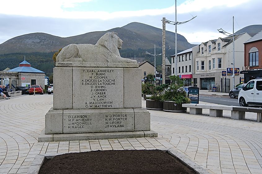 Granite lion war memorial sculpture in Newcastle, Northern Ireland
