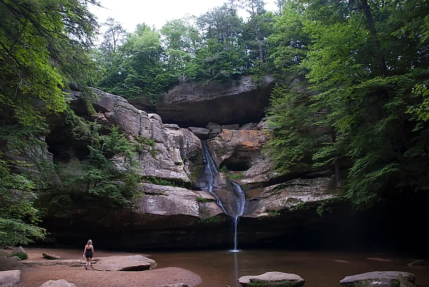 A slow trickle of water from Cedar Falls in Hocking Hills State Park, Ohio.