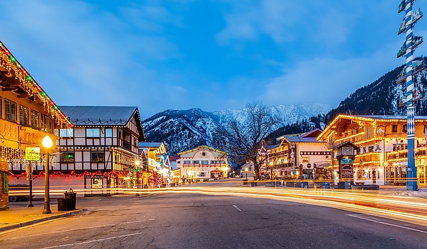 Leavenworth street decorated for the holidays