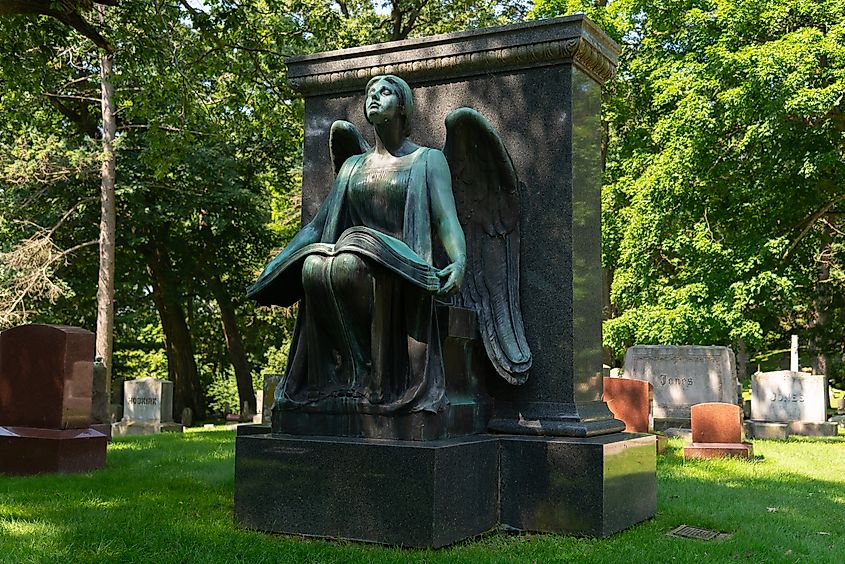 The historic sculpture "Recording Angel" in Waupun, Wisconsin.