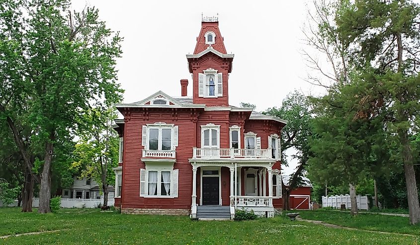 Red historic mansion in Abilene, Kansas