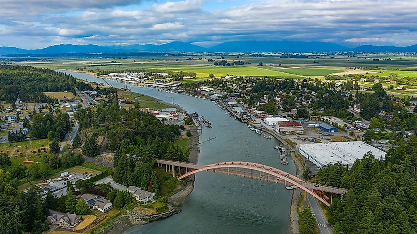 Aerial view of the beautiful town of La Conner, Washington.