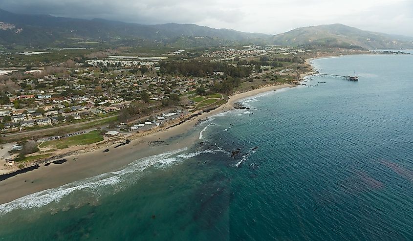 Aerial helicopter shot of Carpinteria, California