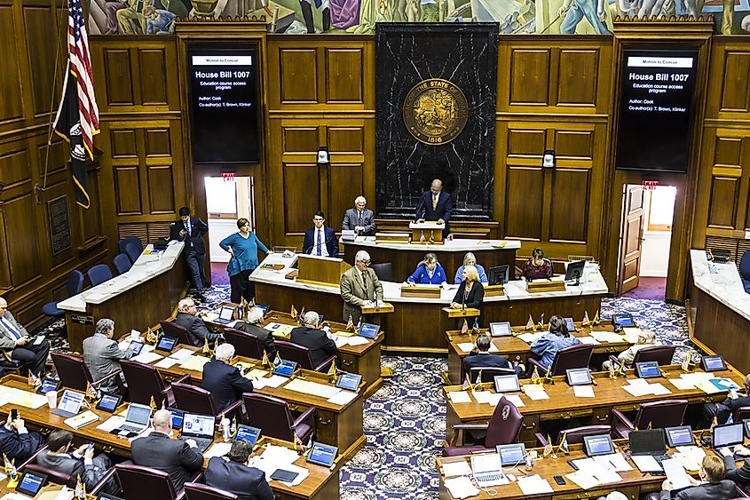 Indiana State House of Representatives in session making arguments for and against a Bill. Credit: Jonathan Weiss / Shutterstock.com