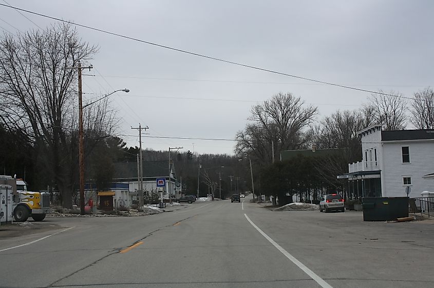 Looking southerly in downtown Ellison Bay, Wisconsin on Wisconsin Highway 42. 