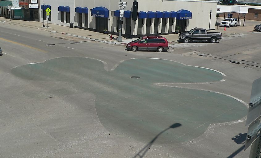 Irish Shamrock painted on street in O'Neill, Nebraska