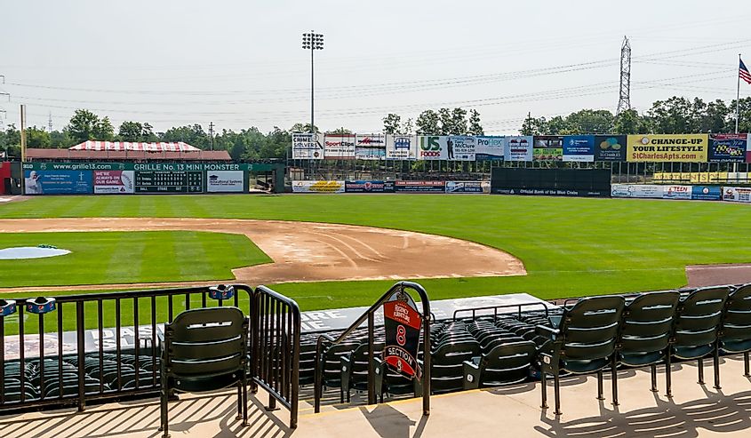 The Southern Maryland Blue Crabs baseball home center field shot from the stands.