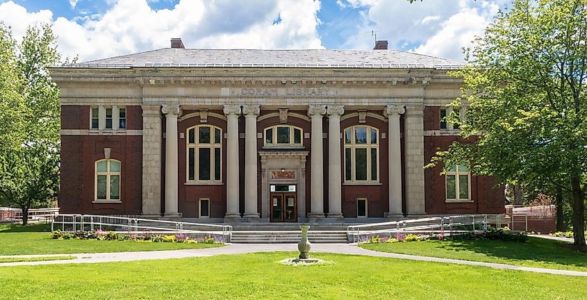 Coram Library on the campus of Bates College