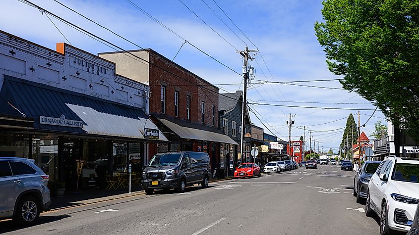 The downtown area of Silverton, Oregon.