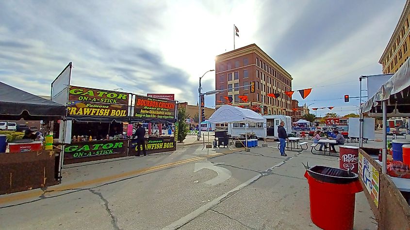 Food vendors set up stalls in downtown Independence, Kansas