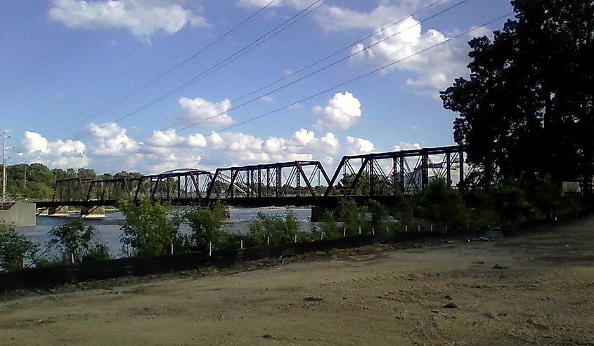 Abandoned Illinois Railway (former-CB&Q) railroad bridge over the Rock River in Rockford, IL. Now being converted to a trail.