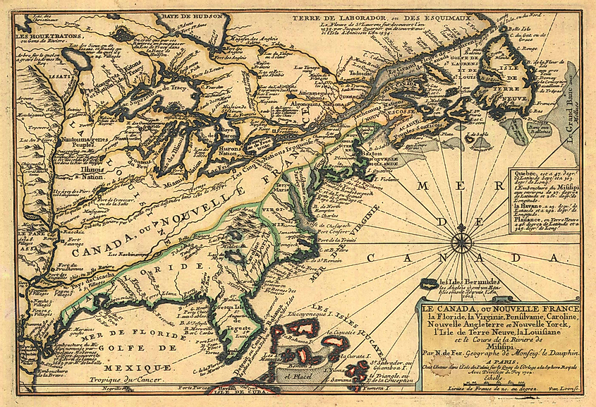 Map of Canada (New France) in 1703, showing full length of Mississippi River