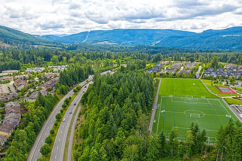 Aerial view of Snoqualmie, Washington.