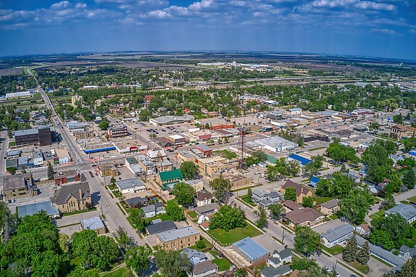 Aerial view of Portage la Prairie, Manitoba.