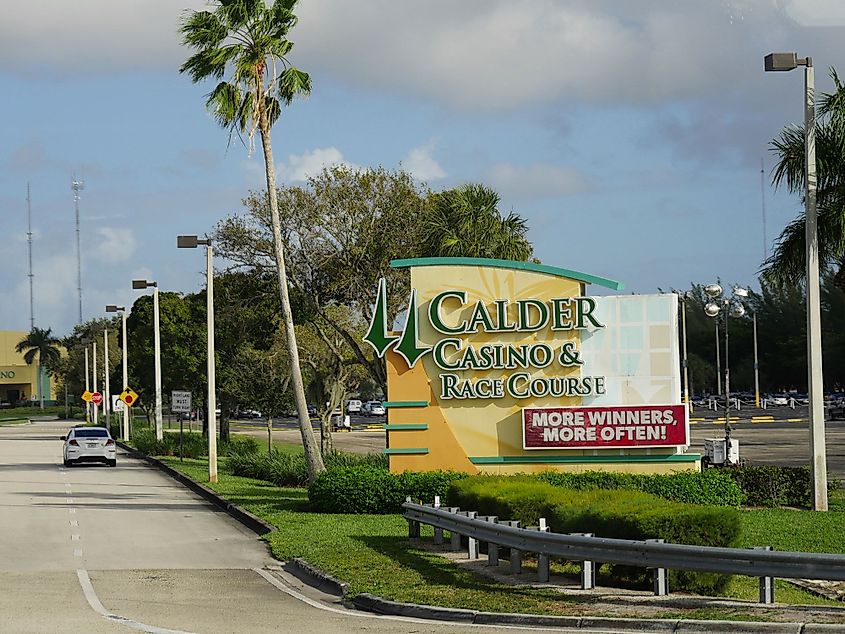 Roadside sign at Calder Casino & Race Course at Miami Gardens, Florida