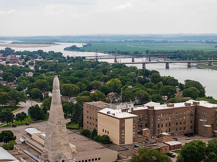The Missouri River running through Yankton, South Dakota.