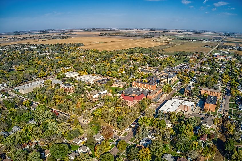 Aerial view of the South Dakota town of Madison.