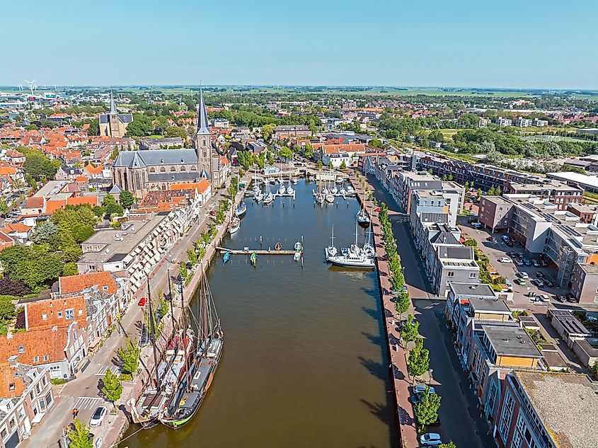 Aerial from the city Harlingen in Friesland the Netherlands