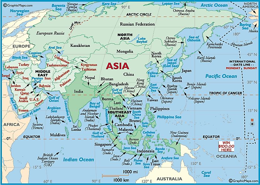 Map of Asian Continent, Map of Asian Countries