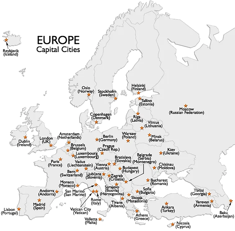 europe map with major cities