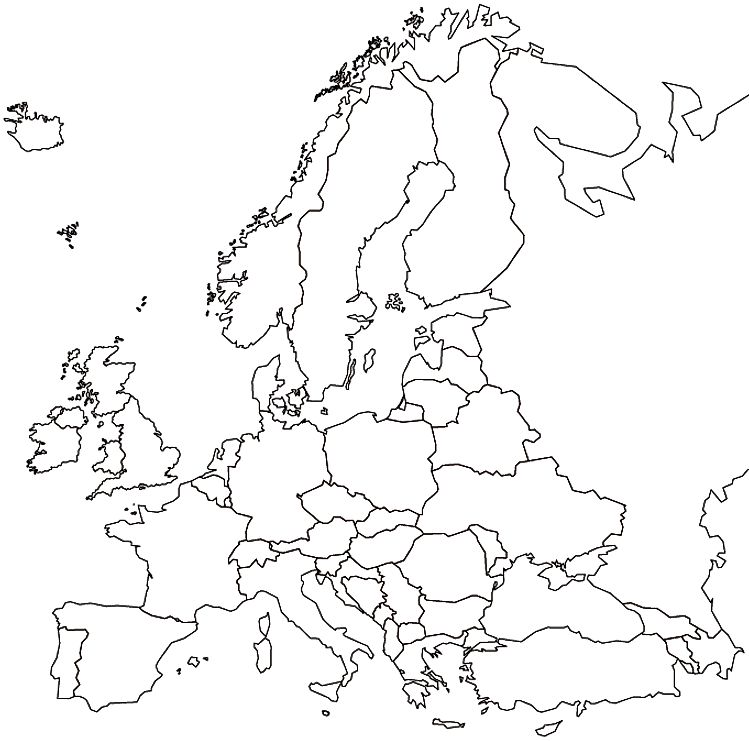 europe map black and white outline