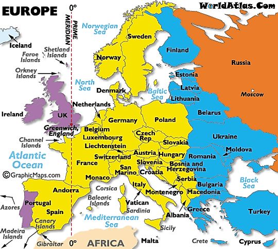 Europe Time Zones Map