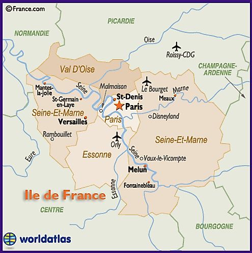 Map of the Ile De France Region of France Including Paris and ...